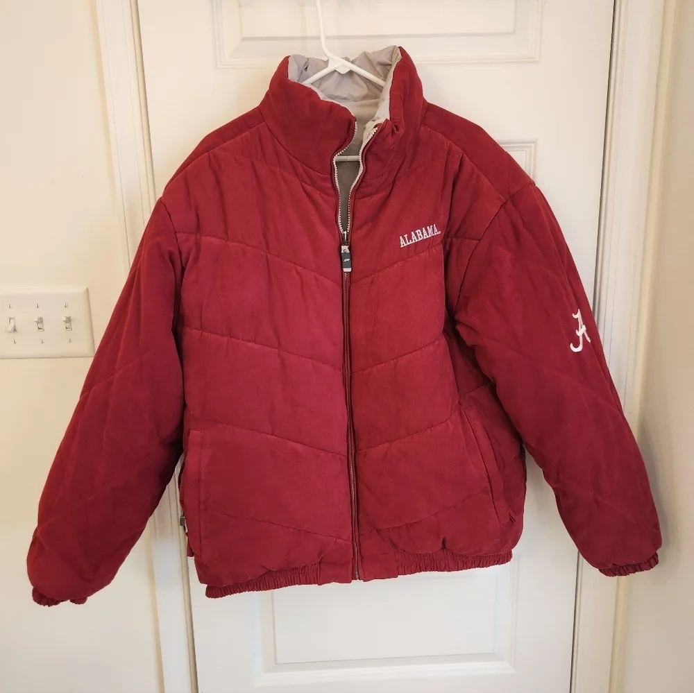 Vtg Mens Red Gray Reversible Puffer Jacket Alabama Crimson Tide Size L K/PP